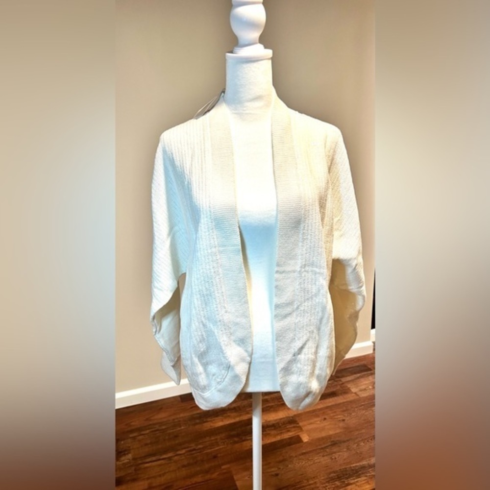 JM COLLECTION WOMEN’S OPEN FRONT CARDIGAN SWEATER | IVORY | PETITE | NWT
